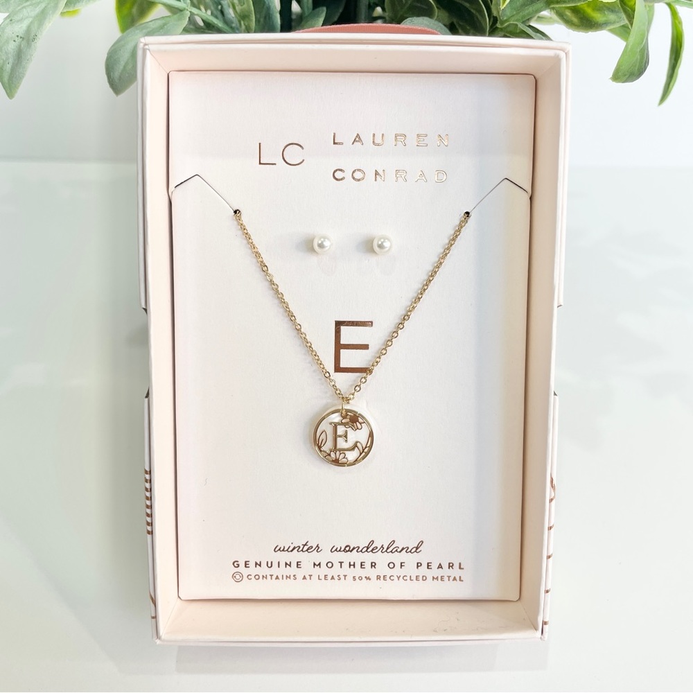 NWT LC Lauren Conrad genuine mother of pearl E 50% recycled metal Jewelry